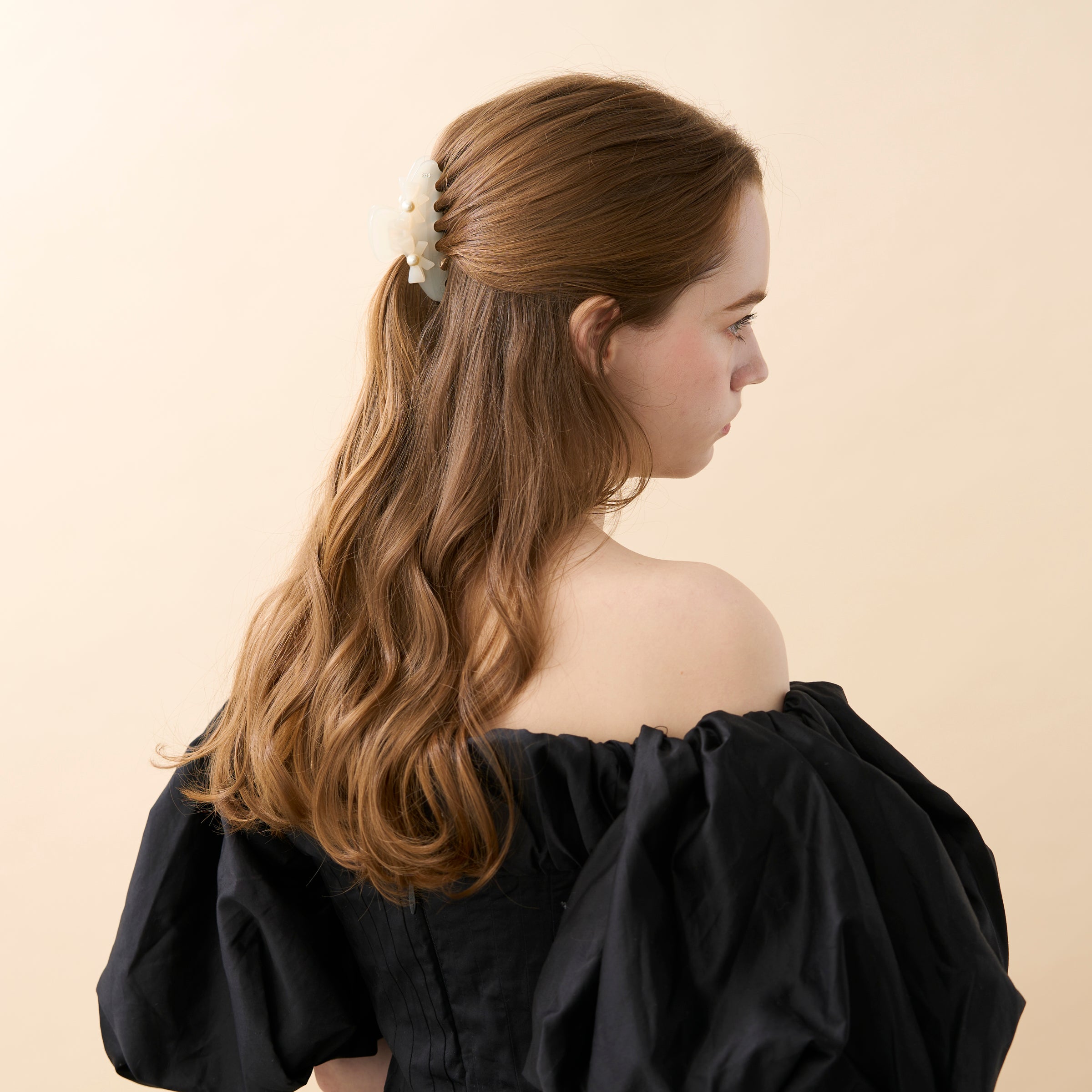 Poesie Acetate and Pearls Bow Hair Clip