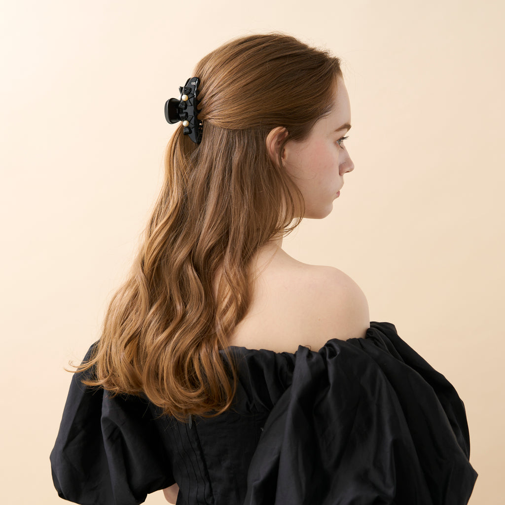 Poesie Acetate and Pearls Bow Hair Clip