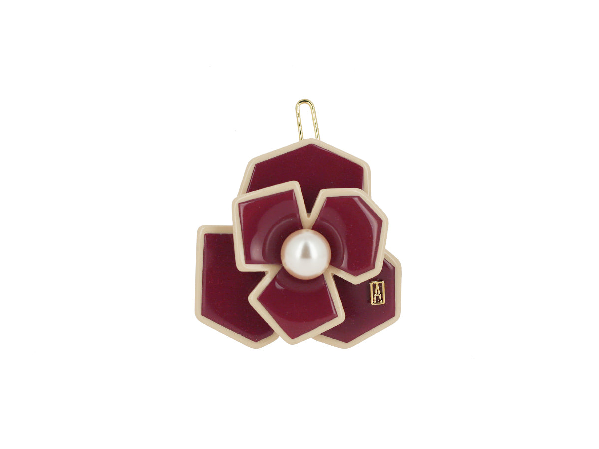 Art deco camelia flower hair acetate side barette