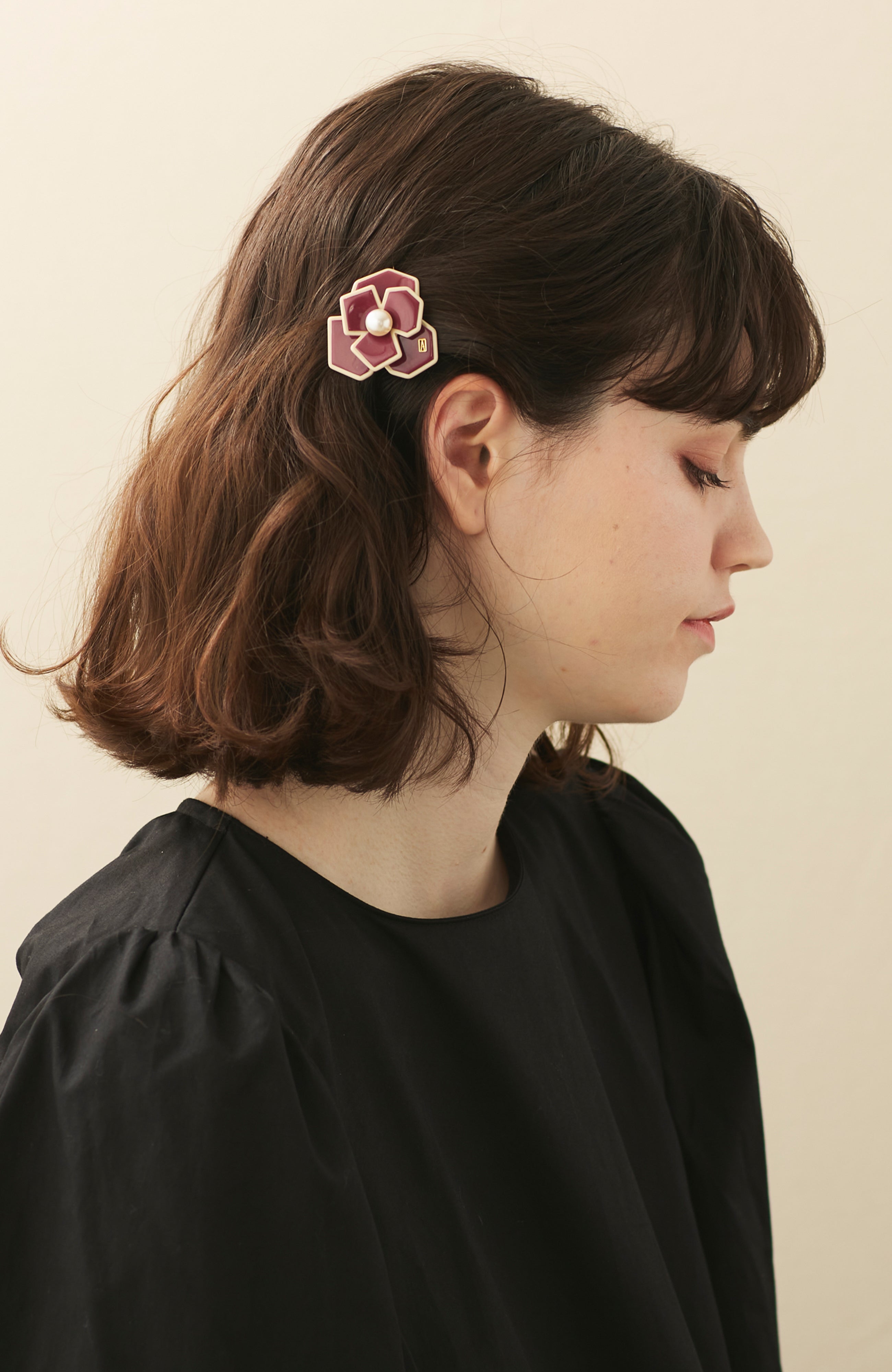 Art deco camelia flower hair acetate side barette