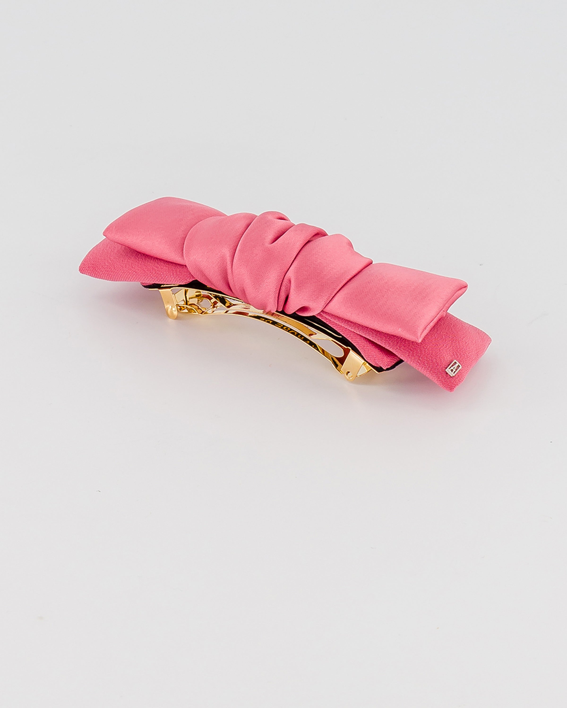 Silk pink bow hair barette