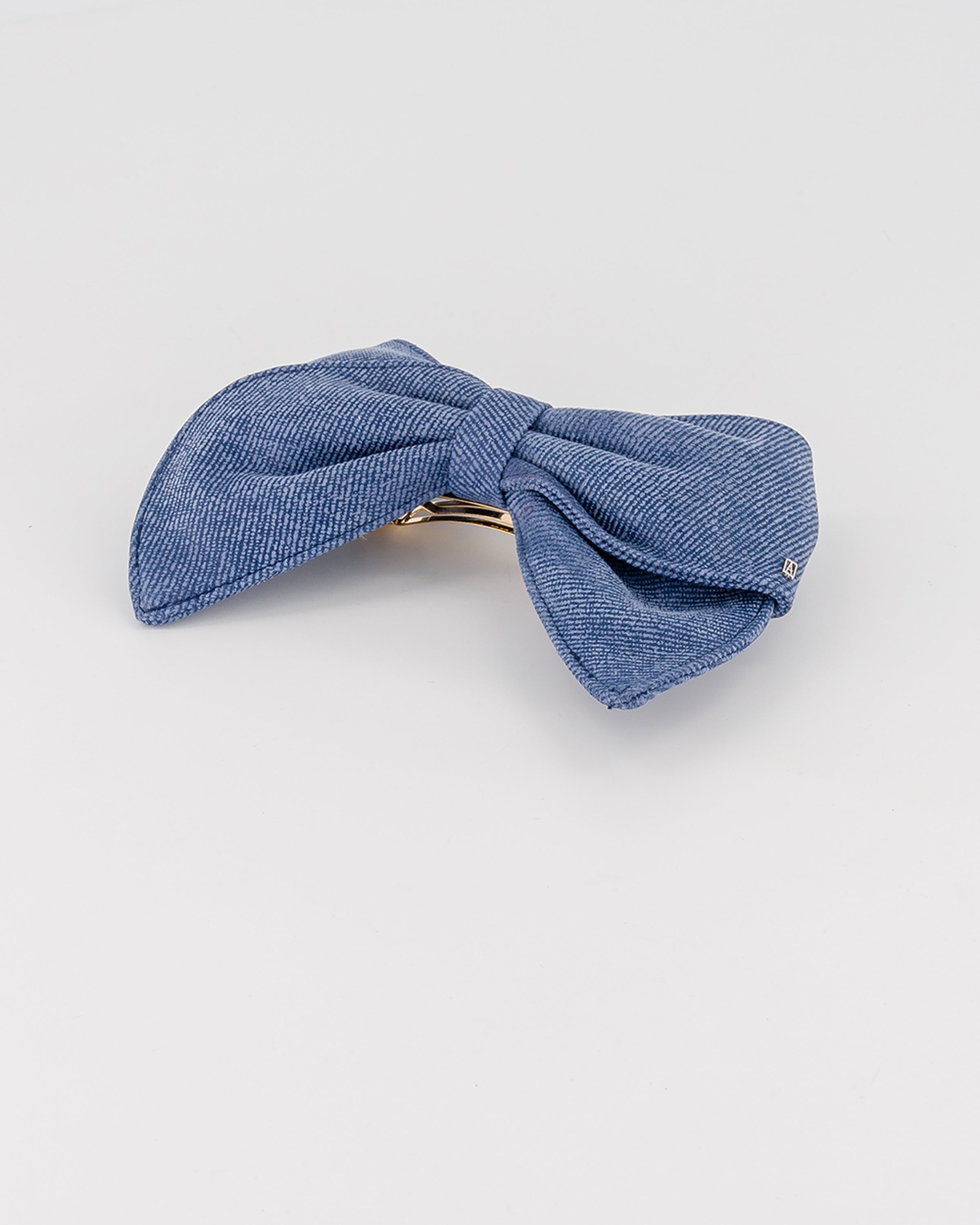 Denim leather bow barette