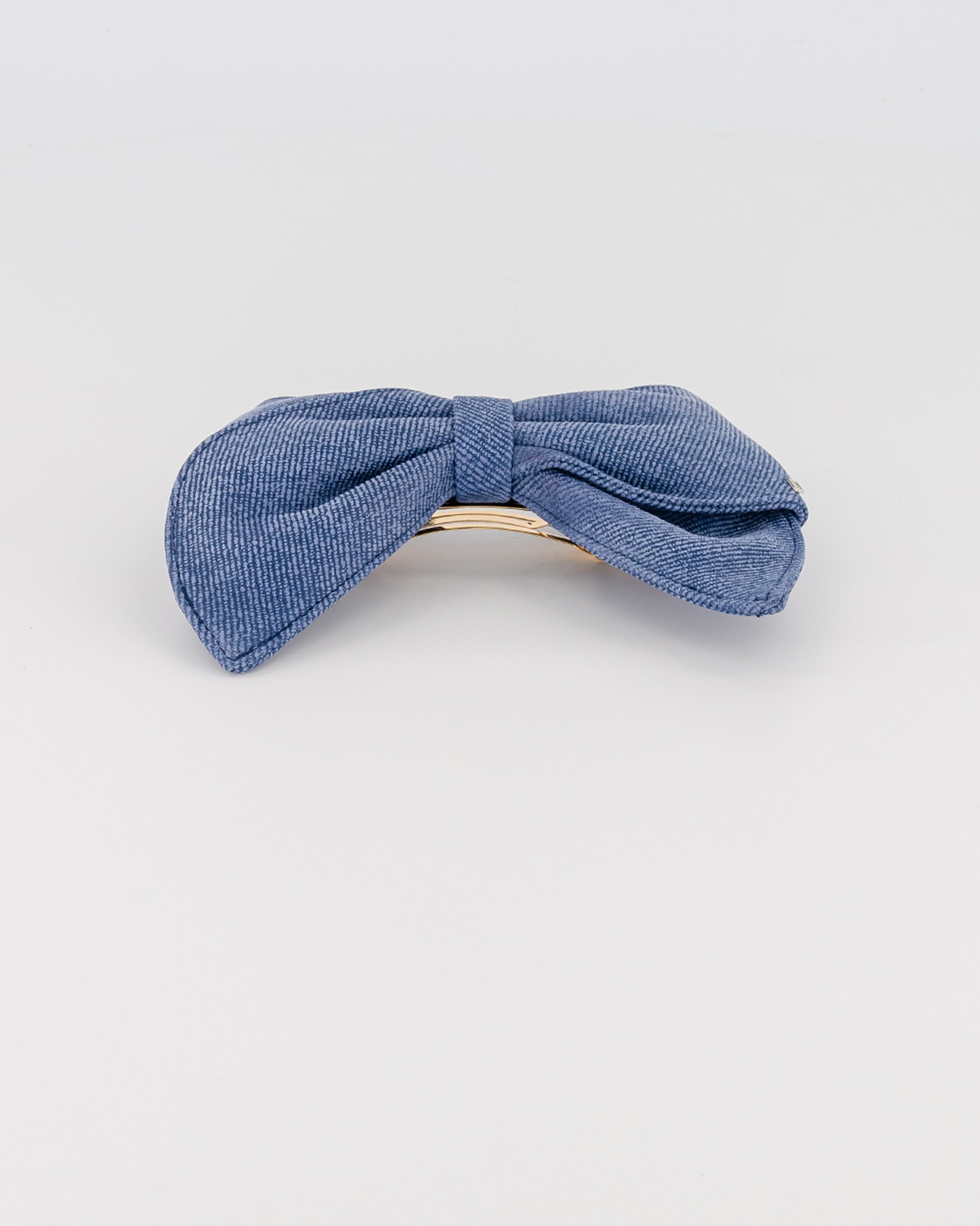 Denim leather bow barette