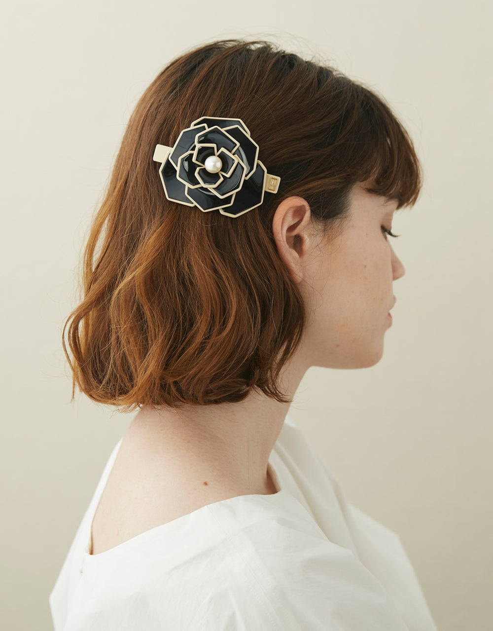 Camelia "Amour Parisienne" Acetate and Pearl Barrette